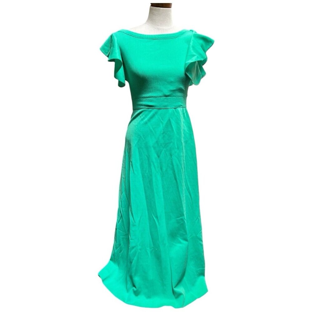 Vintage 1970s Giamo Knits High Quality Green Women's Maxi Dress Ruffle Top Small